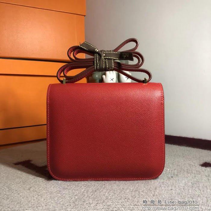 HERMES愛馬仕 空姐包 constance 國旗紅 EPSOM 18cm 金扣 蠟線縫製 單肩斜挎包  Ama1499